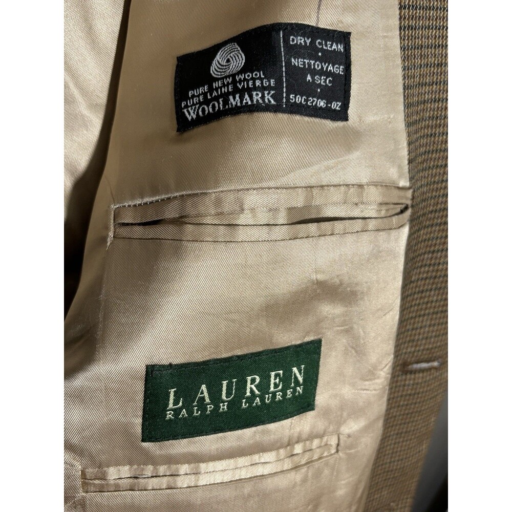 Lauren Ralph Lauren Sport Coat Blazer Mens 42R Brown Houndstooth Wool Academia - Picture 7 of 14